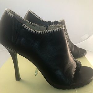 Black Leather open toe booty with heel size 9